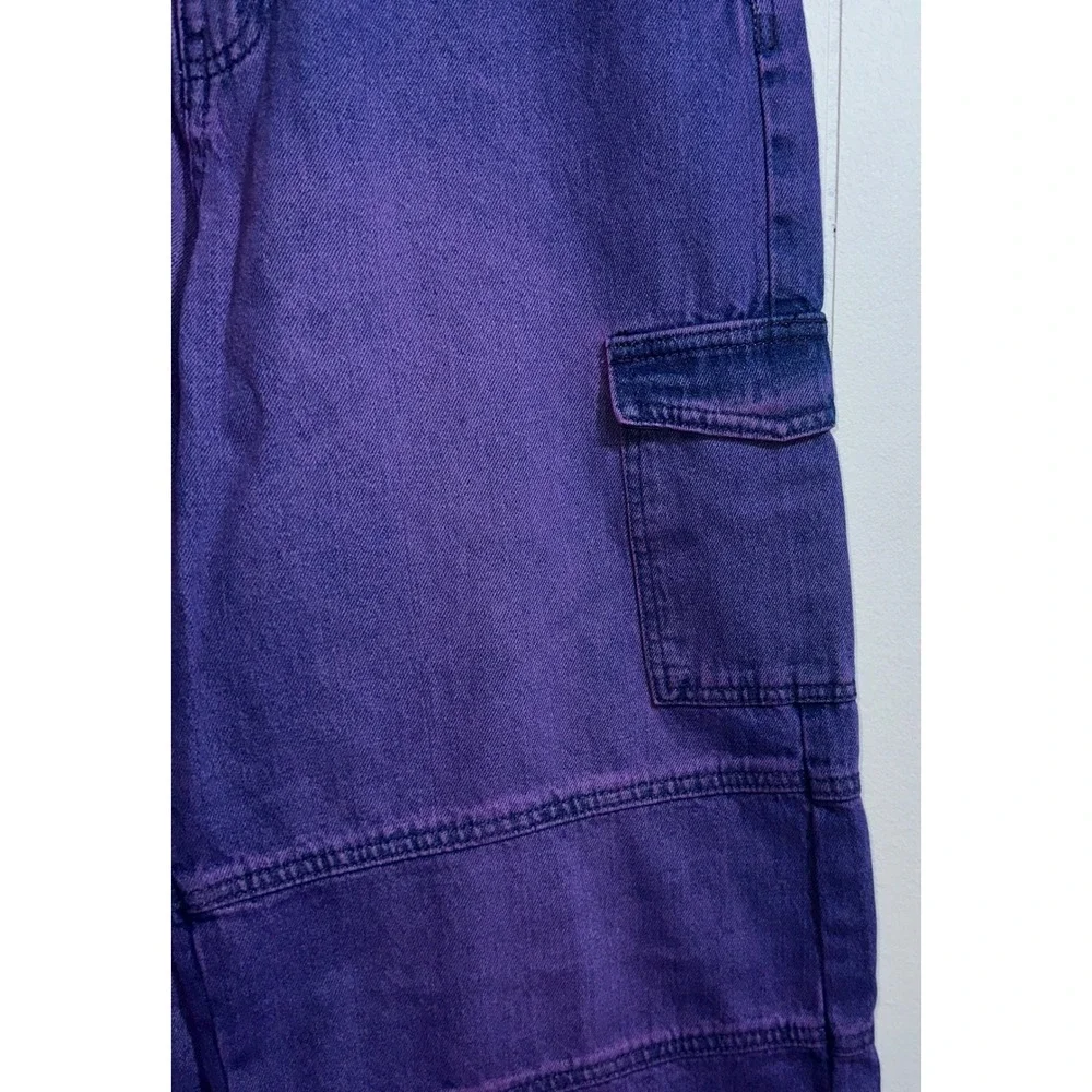 Habitual Girl Kids Purple Acid Wash High Waist Cargo Wide Leg Jeans Size 16